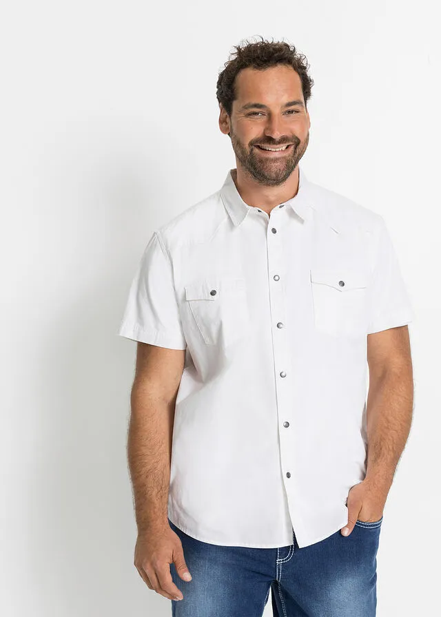 Camisa vaquera de corte slim y manga corta (2 unidades) Denim claro + blanco